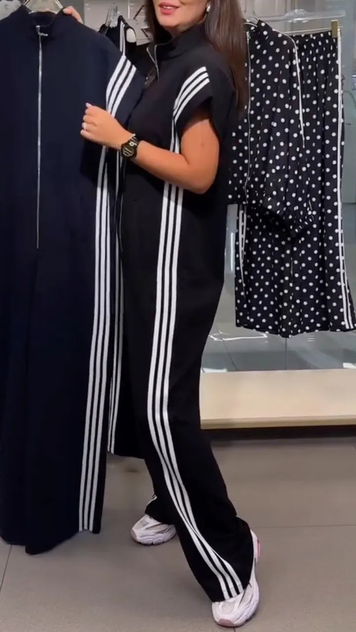 Black Stripe Side Zip-Up Jumpsuit