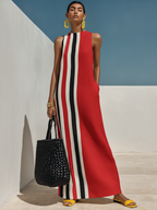 Contrast Print Cotton-Linen Maxi Dress