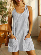 🔥Cotton Linen Striped A Line with Pockets Dress