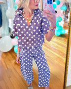 Polka Dot Washed Denim Pants