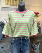 Contrasting Striped Crewneck T-shirt