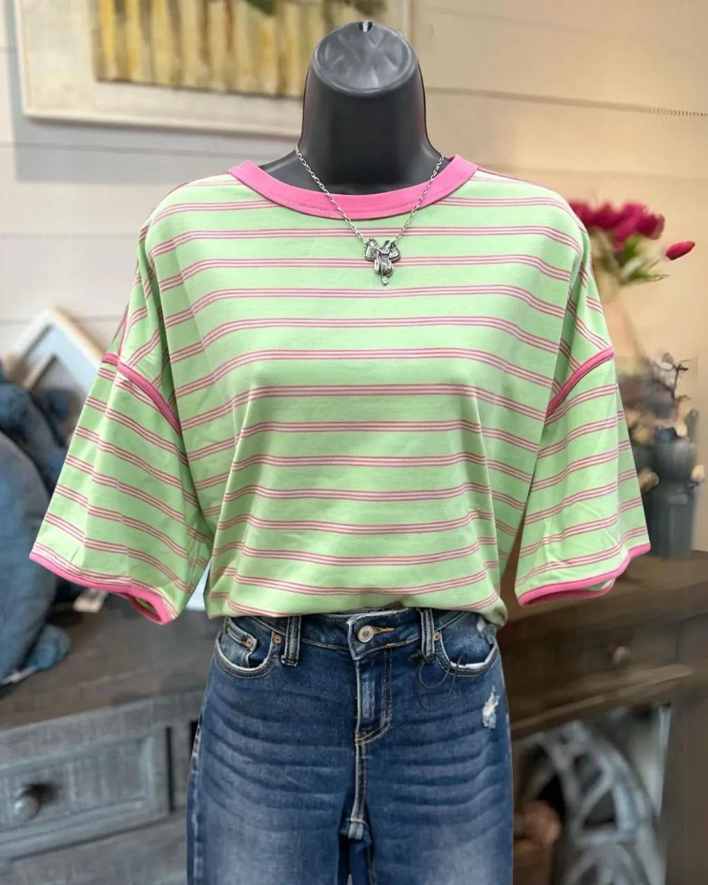 Contrasting Striped Crewneck T-shirt