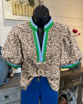Stylish Leopard Stripe Trim V-Neck Top