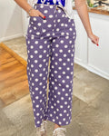 Polka Dot Print Denim Pants
