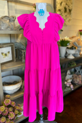 Flutter Sleeve Tiered Midi Dress