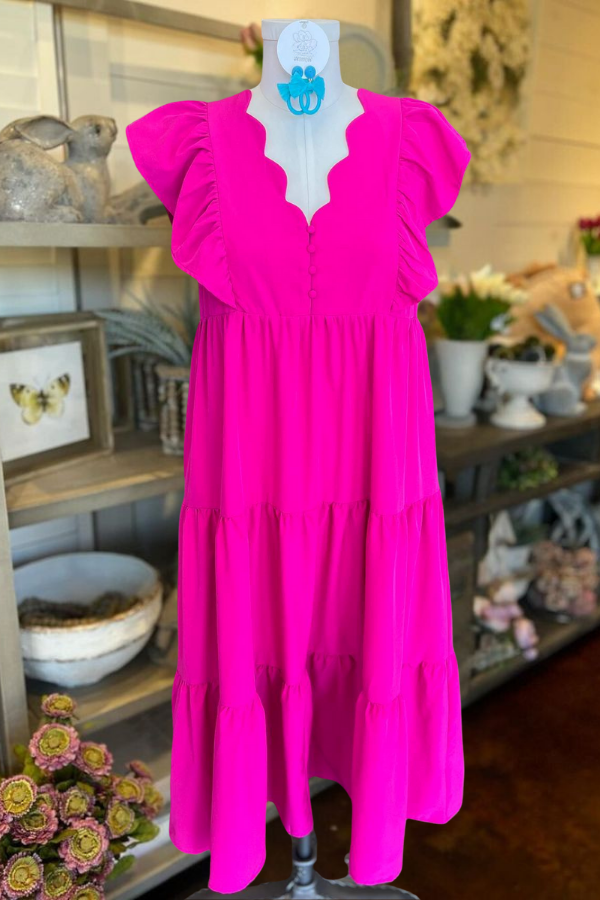 Flutter Sleeve Tiered Midi Dress