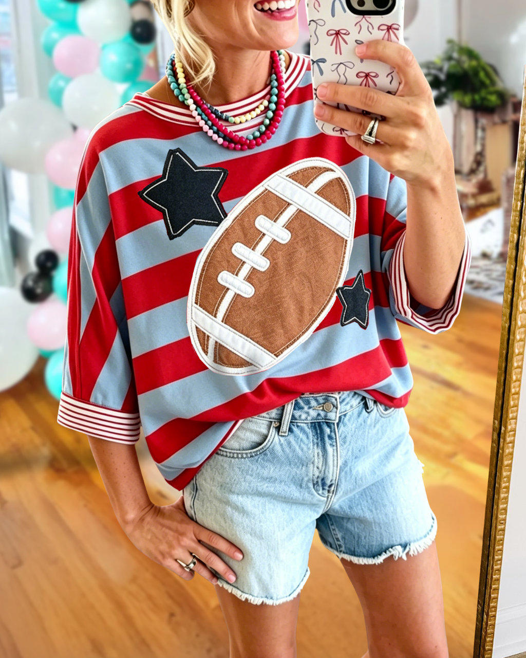 Football Star Embroidered Striped T-shirt