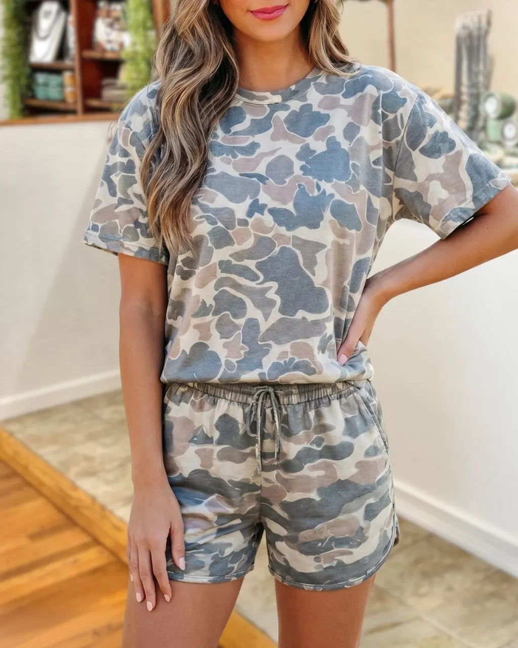 Camouflage Drawstring Shorts Set