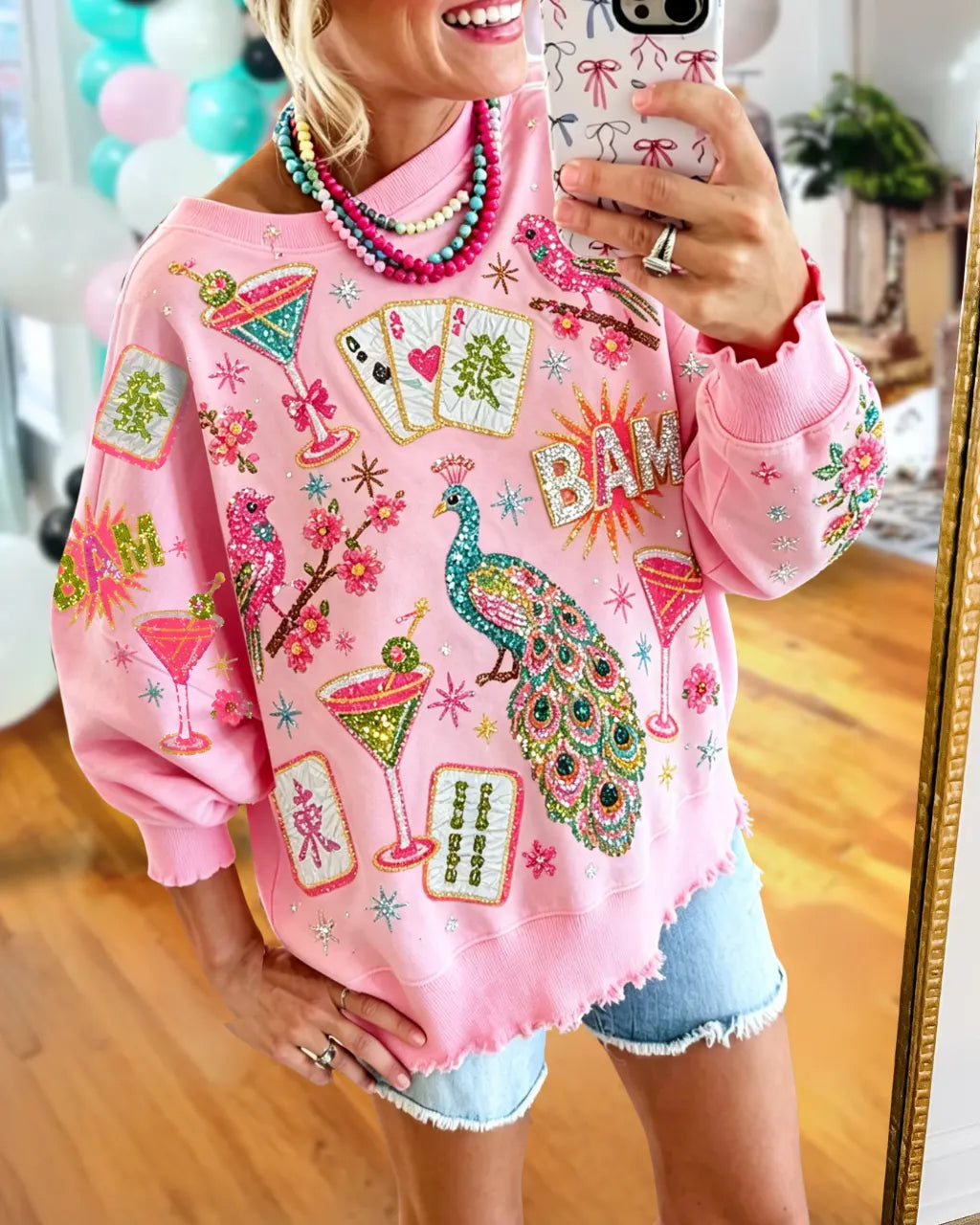 Mahjong Peacock Sequined Pullover