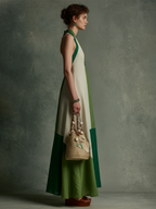 Green Horizon Color-Block Halter Maxi Dress