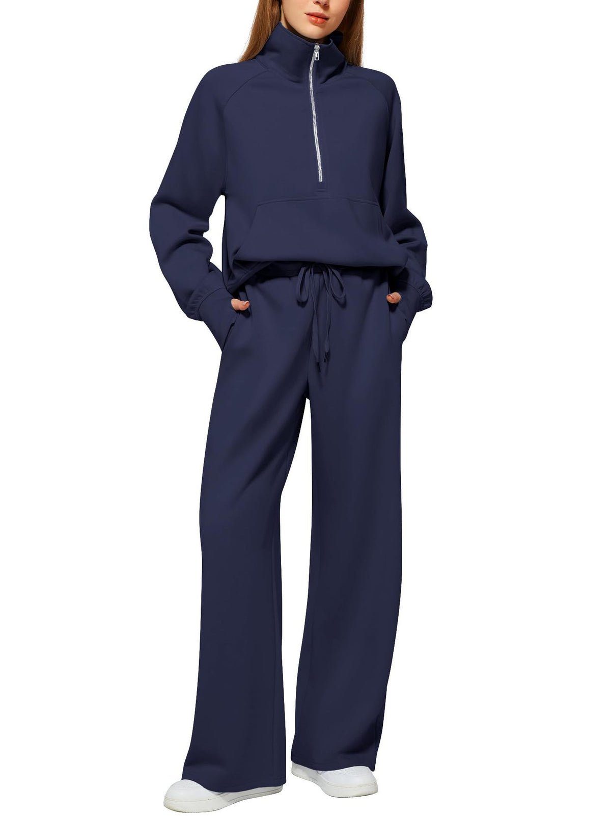 ⏰BUY 2 FREE SHIPPING 💥 Women's Solid Color Cotton Half Zip Two-Piece Set