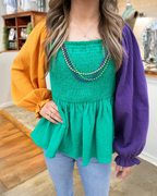 Mardi Gras Color Block Babydoll Top