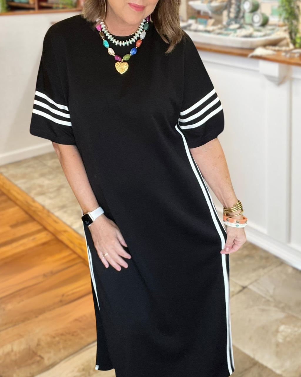 Contrast Striped Side T-shirt Dress