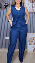 Sleeveless Vest & Wide Leg Pant Two-Piece Suit