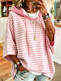 New Arrivals🔥Women Striped Half Sleeve Casual Daily Hoodie