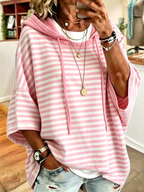 New Arrivals🔥Women Striped Half Sleeve Casual Daily Hoodie