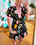School Supplies Pattern V-neck Dress