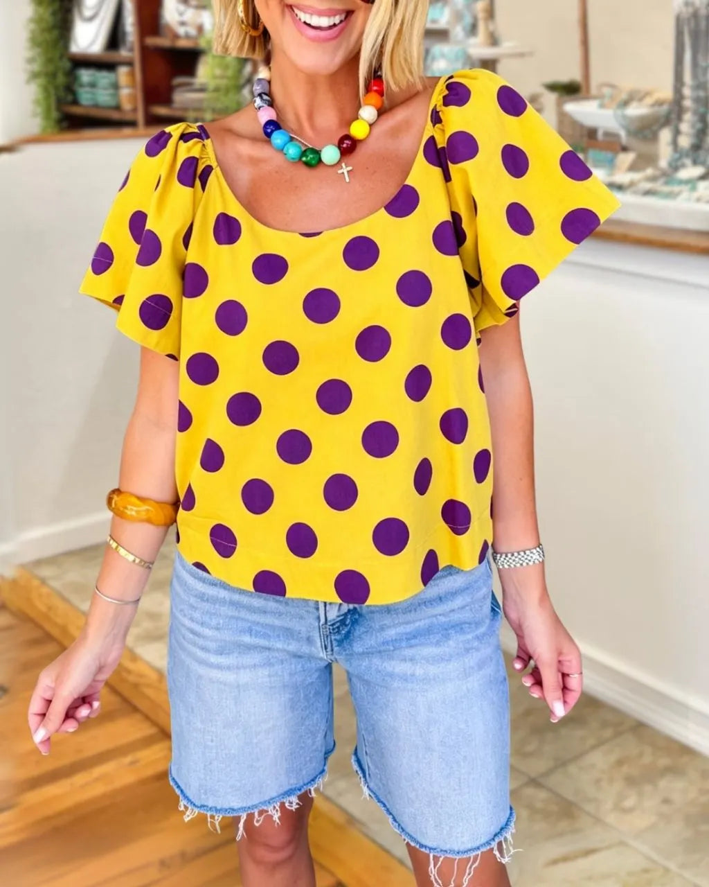 Polka-dot U-neck Top