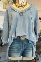 Oversized Ribbed V-neck Top