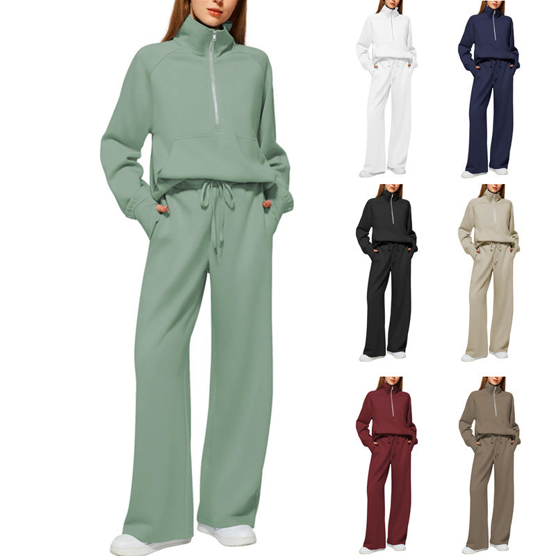 ⏰BUY 2 FREE SHIPPING 💥 Women's Solid Color Cotton Half Zip Two-Piece Set
