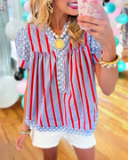 Striped Star Half-Button Top