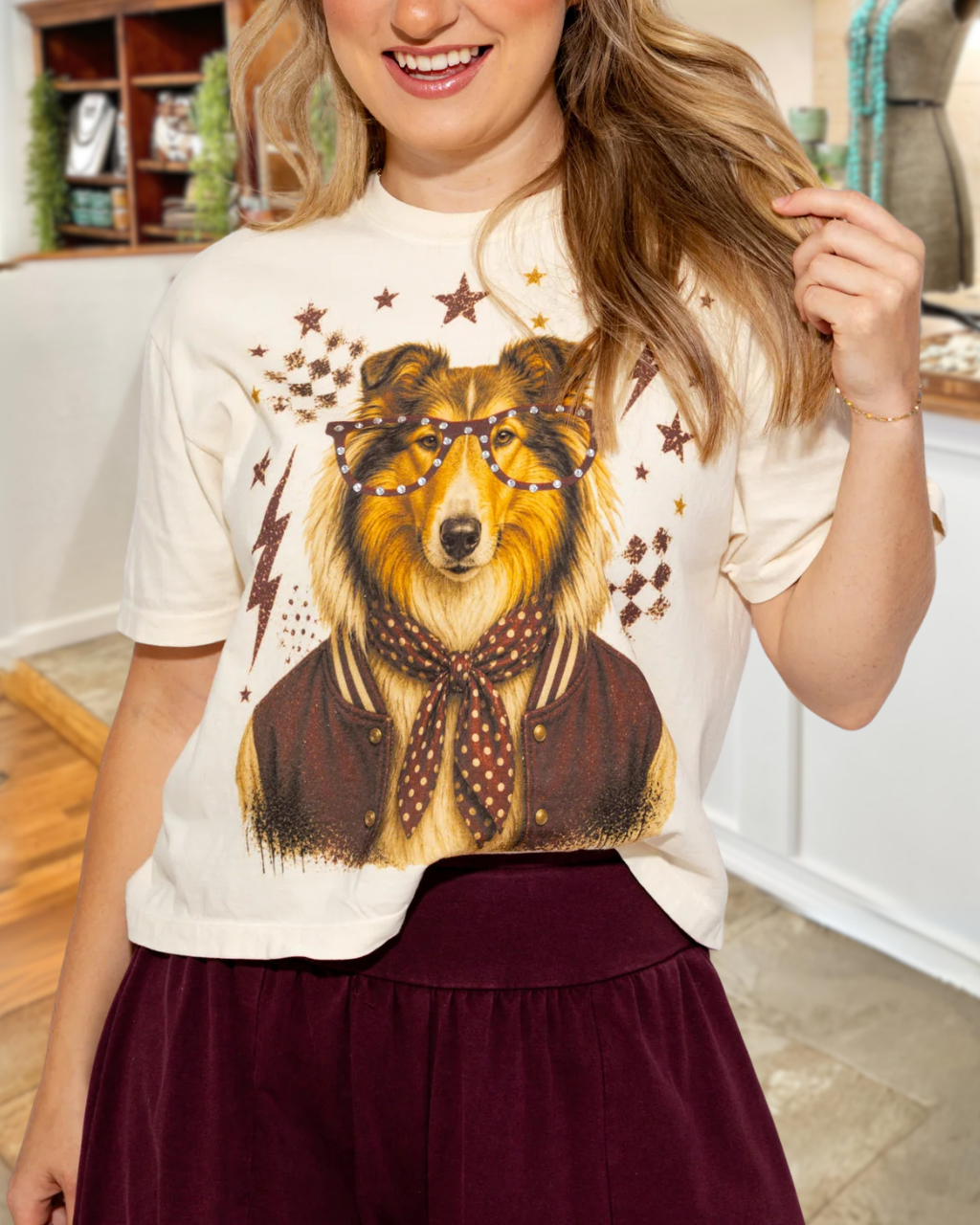 Quirky Sheepdog School Style Printed T-shirt