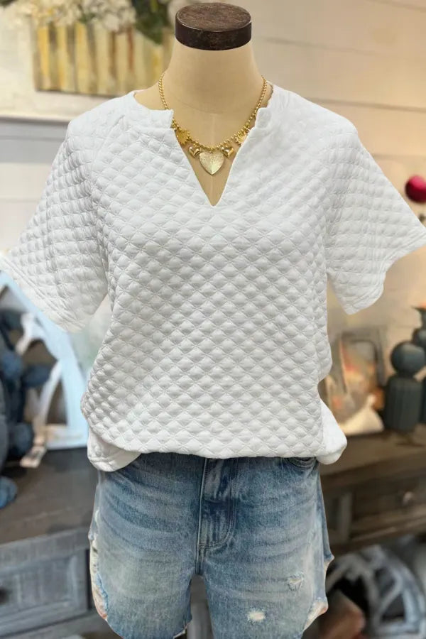 Quilted Tee-White