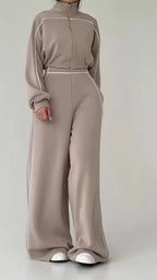 Contrast Piping Jumpsuit With Hoodie