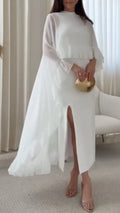 White Beaded Sleeveless Two-Piece Maxi Dress