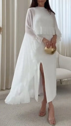 White Beaded Sleeveless Two-Piece Maxi Dress