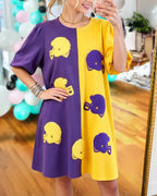 Helmet-embroidered Patch Color-blocked Dress
