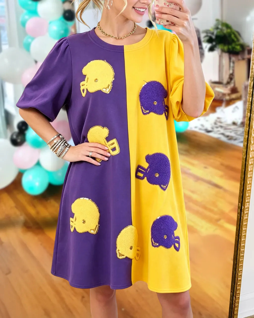 Helmet-embroidered Patch Color-blocked Dress