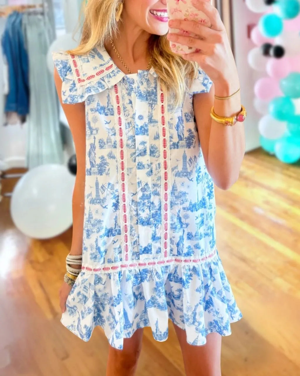 Patriotic Patterned Satin Dress