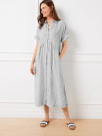 Drop Waist Linen Shirtdress - Happy Stripe