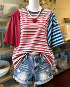 Color-blocked Striped Patchwork T-shirt