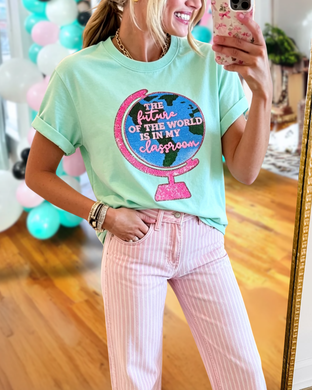 Globe Sequined Crewneck T-shirt
