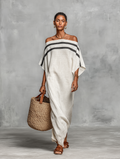 Minimalist Linen-Blend Off-Shoulder Batwing Maxi Dress