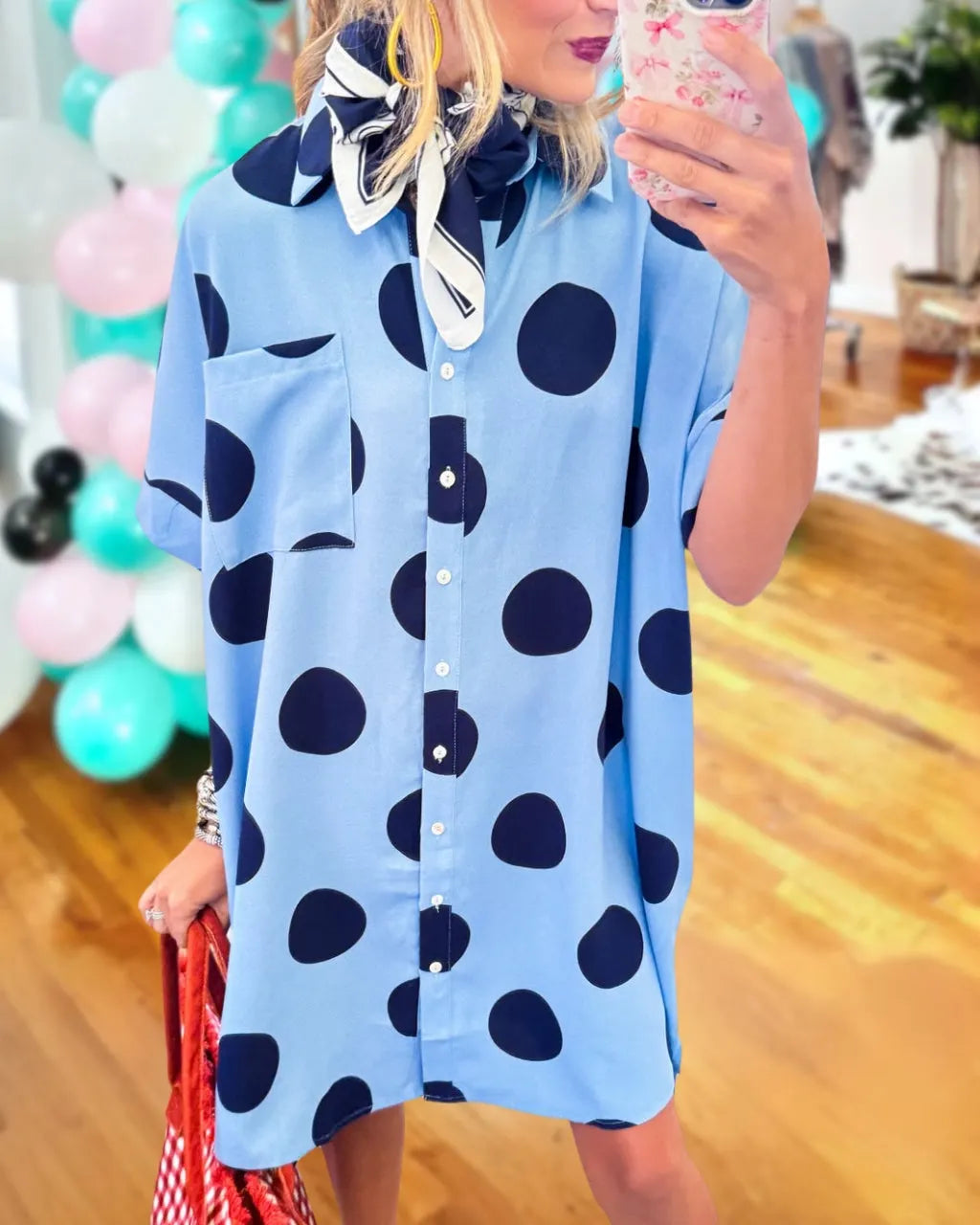 Stylish Polka Dot Shirt Dress