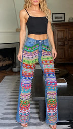 Colorful Geometric Fringe Wide Leg Jeans