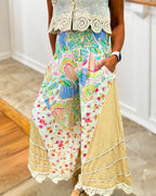 Lace Trim Floral Smocked Pants