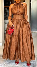 Vestido elegante sin mangas con cuello redondo y cintura ceñida para mujer
