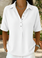 New Arrivals🔥Women’s Casual Loose Waffle Polo Blouse Shirt