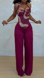 Printed Long Kimono Robe & Pant 3-Piece Suit