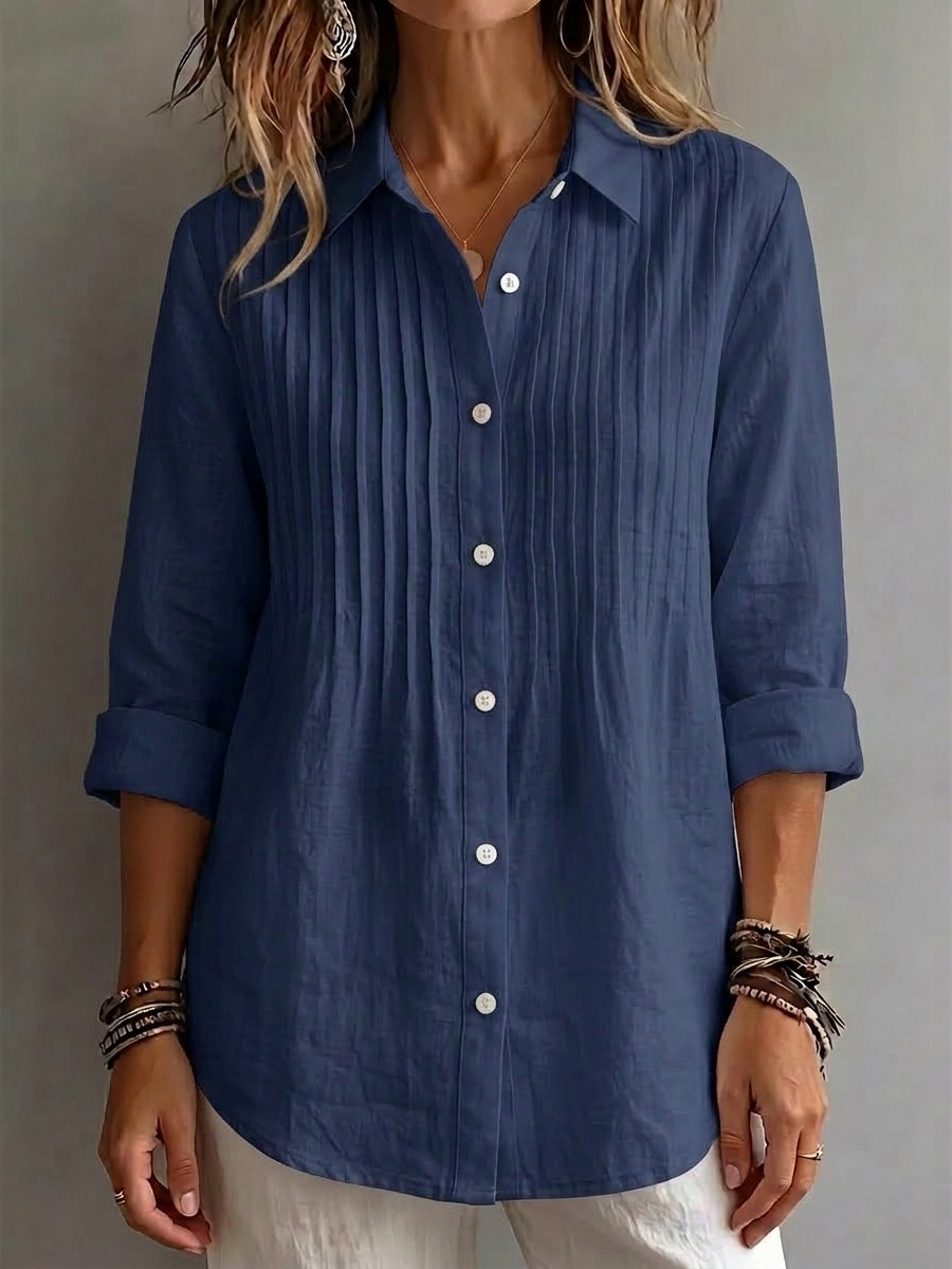 New Arrival 🔥 Women's Solid-color Casual Pleated Cotton-linen Shirt