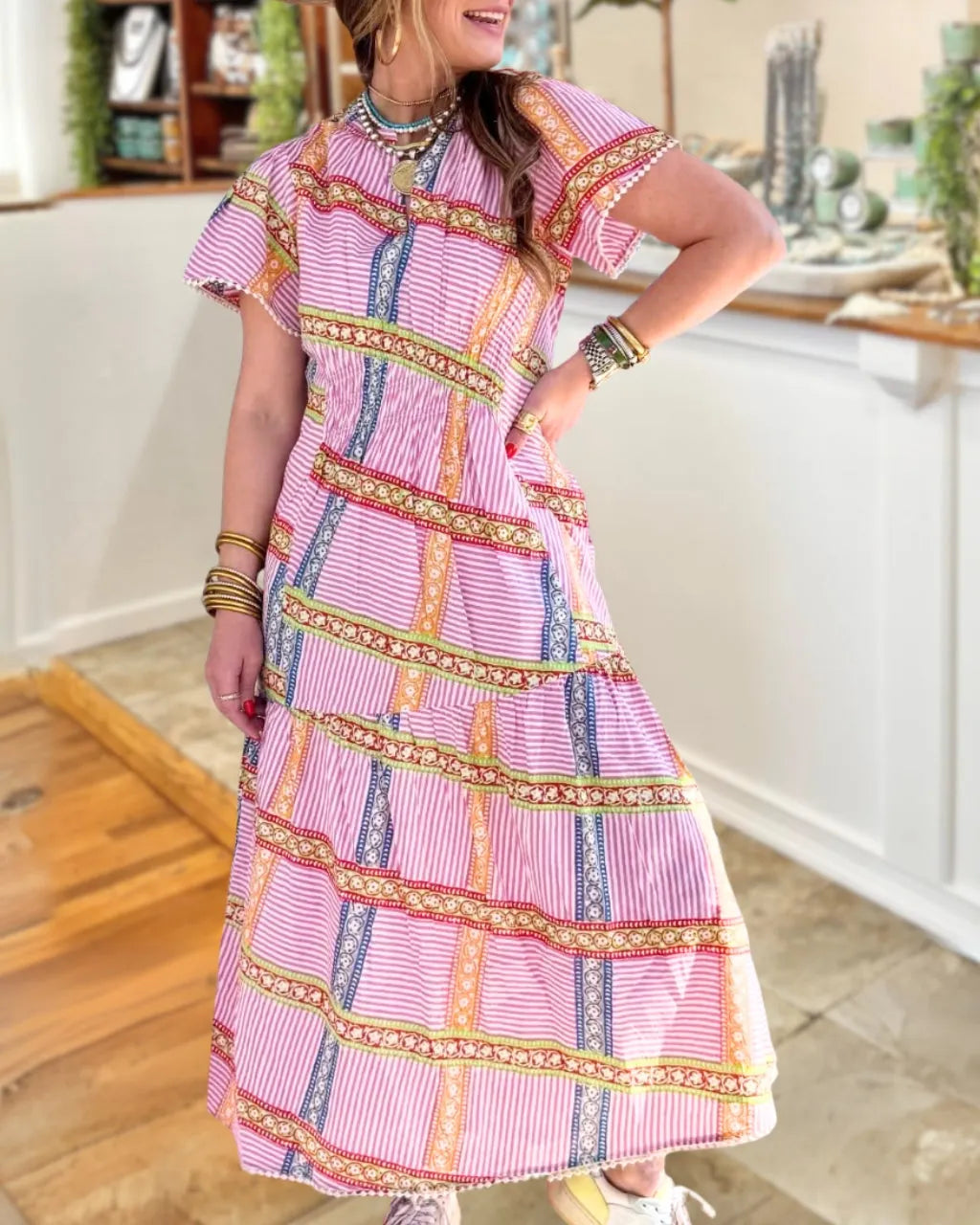 Chic Twisted Print Striped Dress
