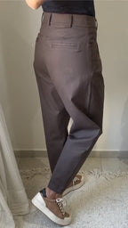 Dark Brown Pleated Tapered Trousers