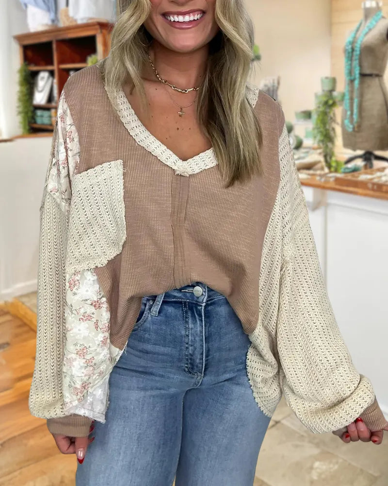 Floral Patch Ribbed Top