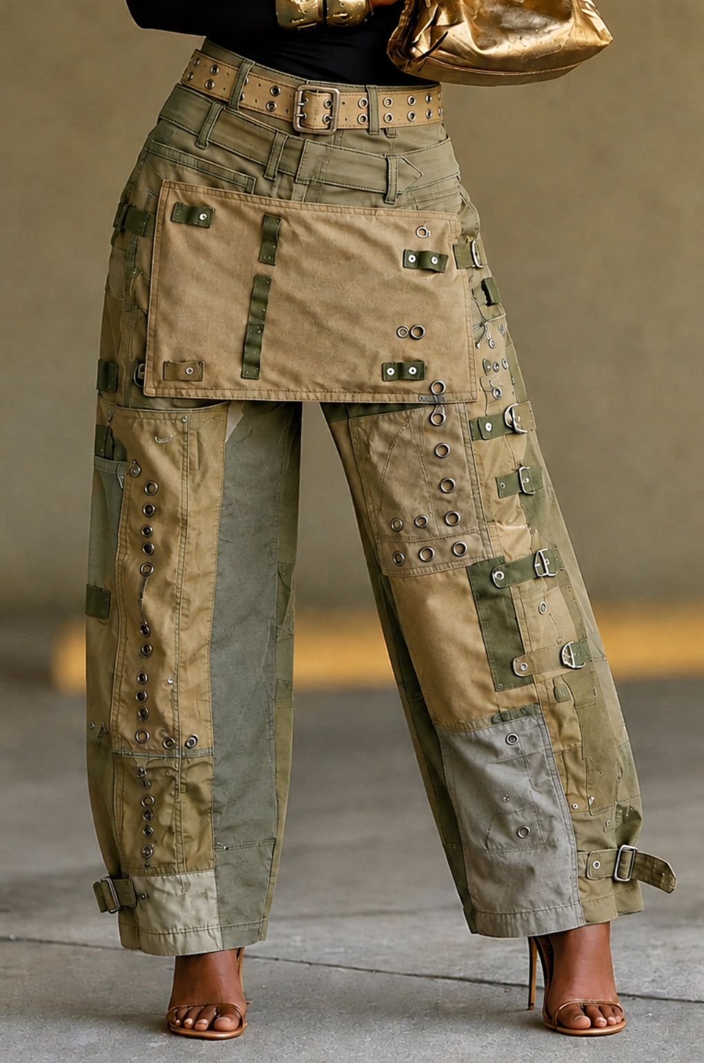 Y2K Heavy-Duty Distressed Rivet Utility Cargo Pants