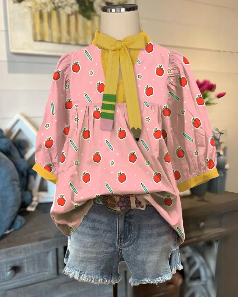Playful Pencil Apple Bow Top