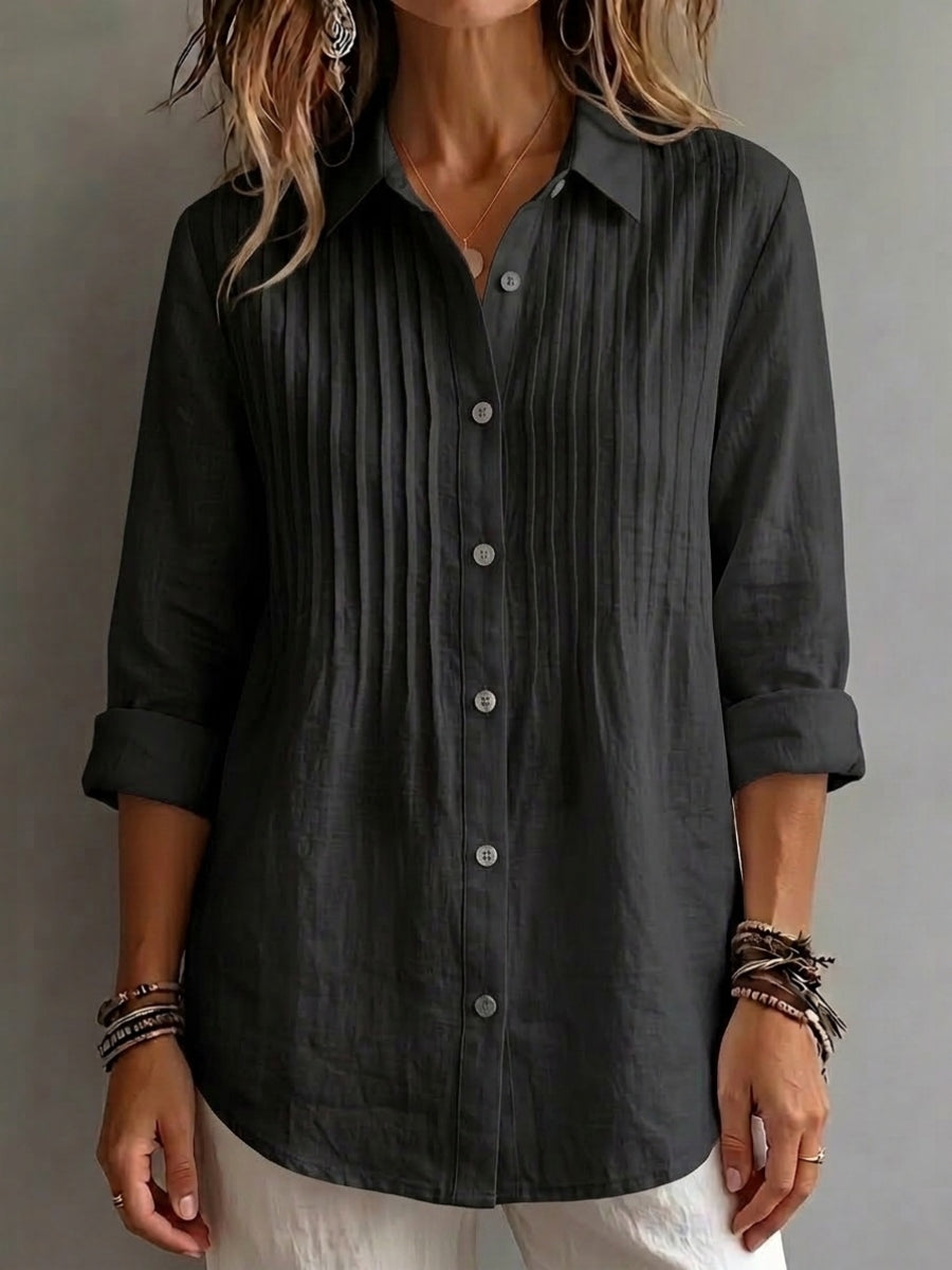 New Arrival 🔥 Women's Solid-color Casual Pleated Cotton-linen Shirt